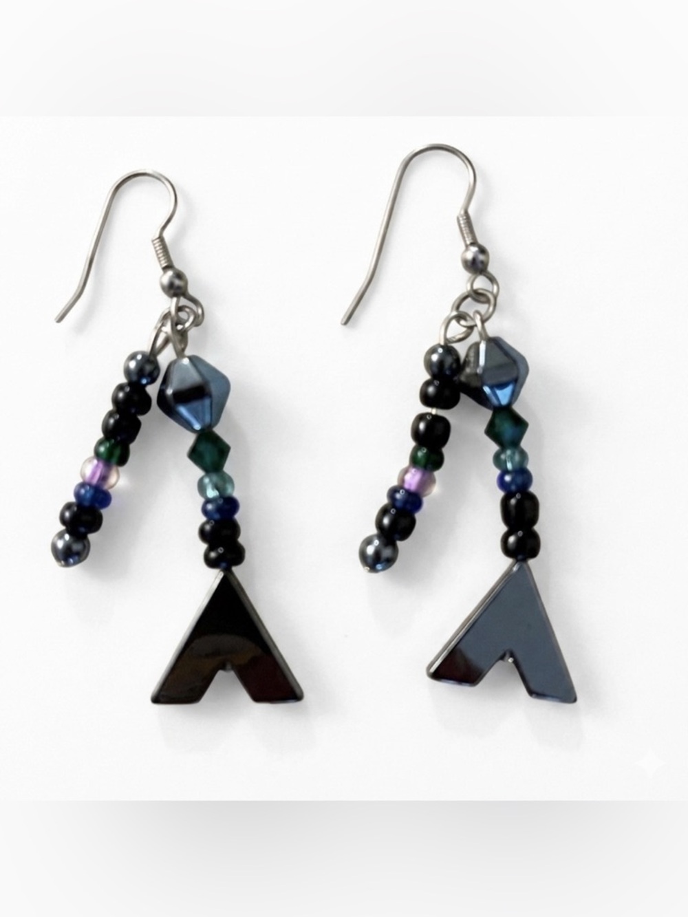 Geometric Beaded Hematite Earrings